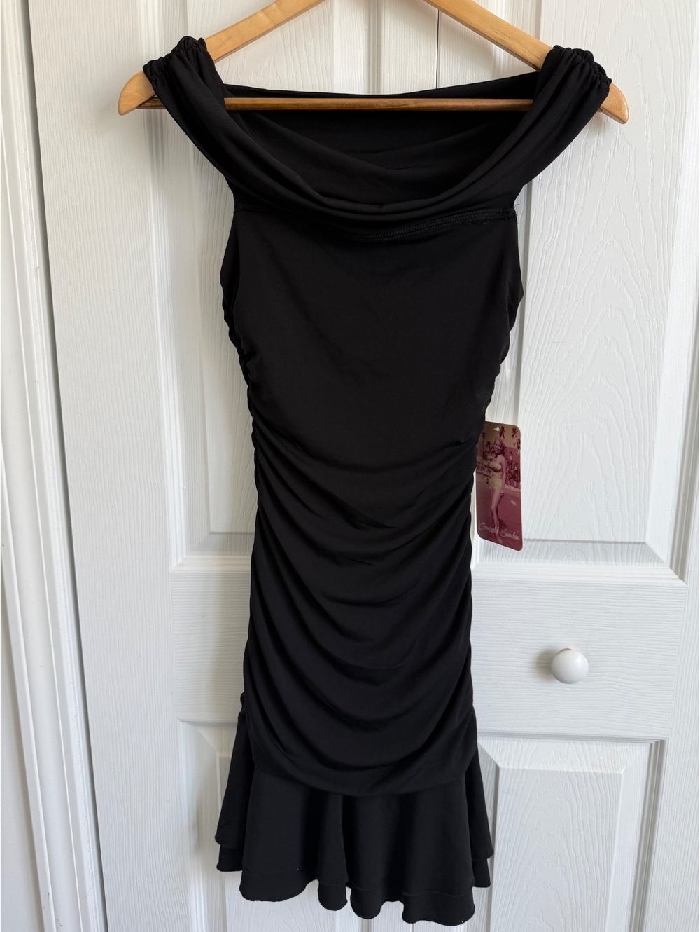 Emerald Sundae Women's Black Ruched Off-Shoulder Dress XS